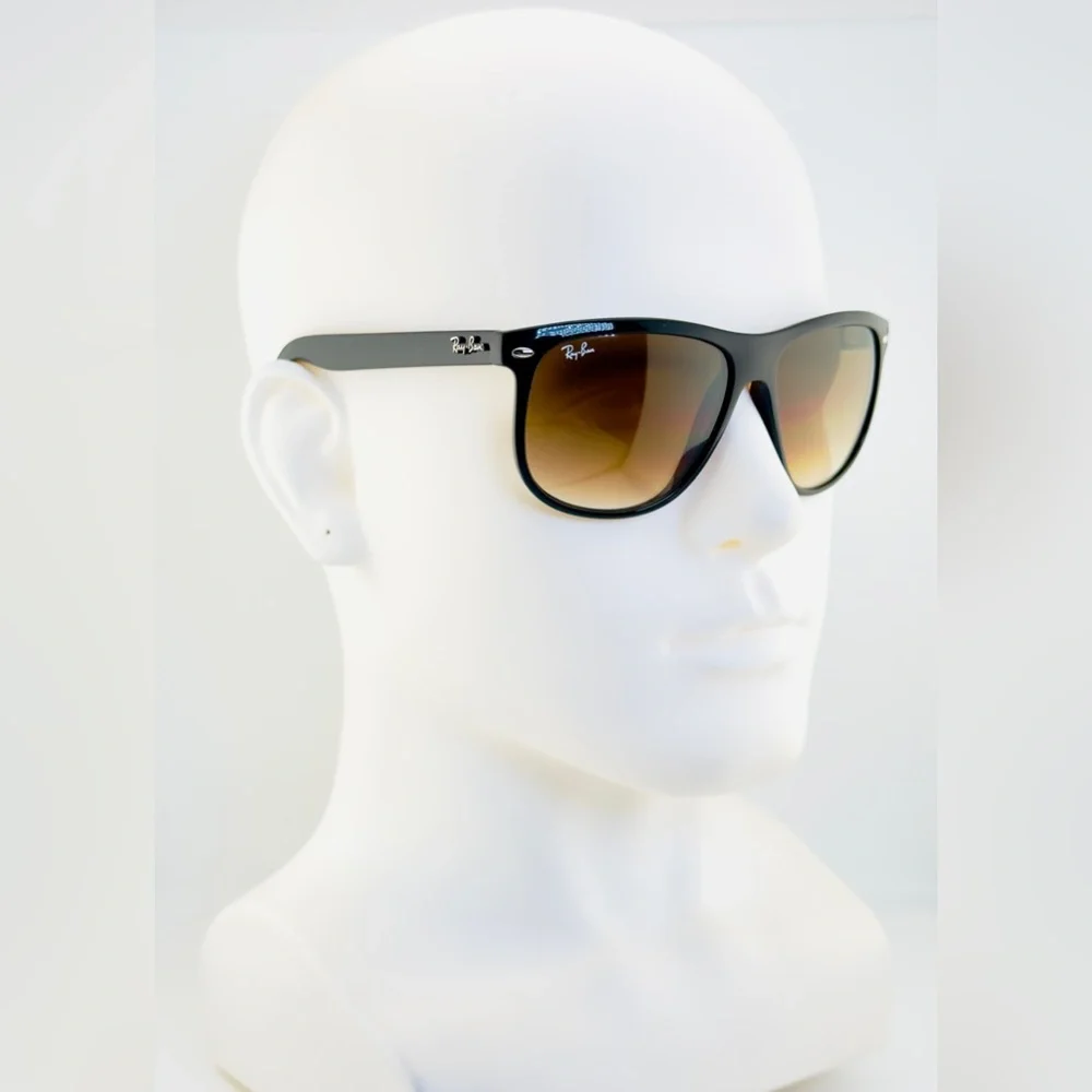 Ray-Ban Boyfriend Sunglasses RB4147 Polished Black On Brown Square Gradient lens